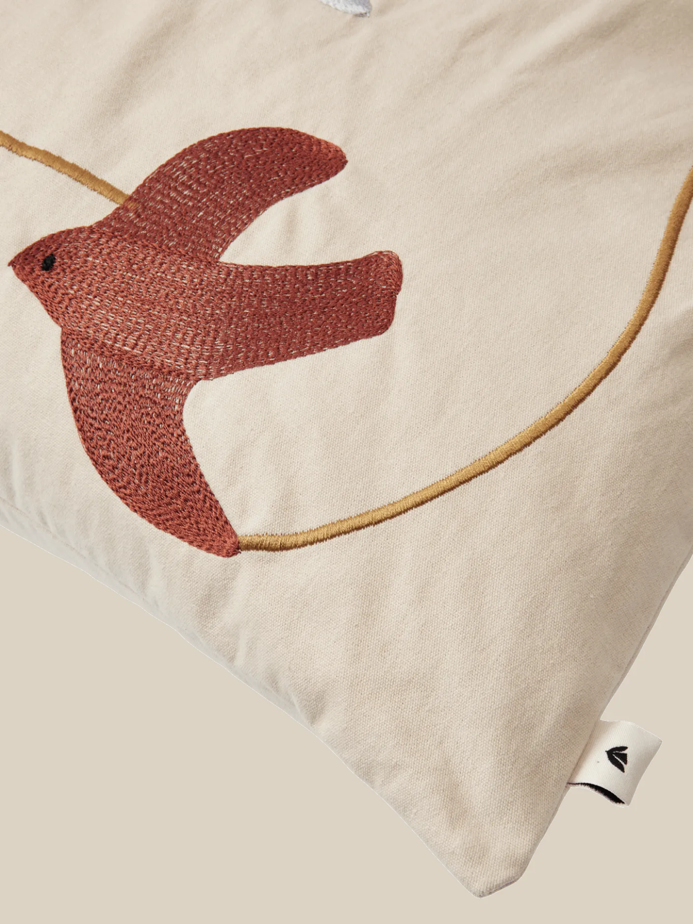 Swif Bird Embroidered Cushion Cover - Rectangular